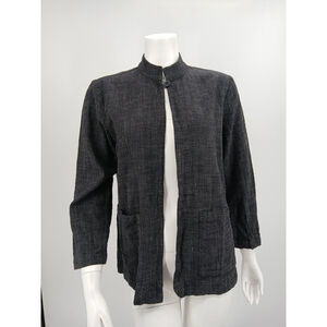 Eileen Fisher Jacket Size M Linen Blend Single Button Double Front Pocket Black